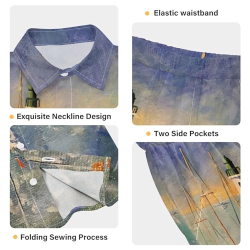 Image of visesunny Funny Boy's 2 Pieces Shirt and Short Set Casual Shirts Short Sleeve Beach Shorts Summer Outfits for 3-10 Years Kids