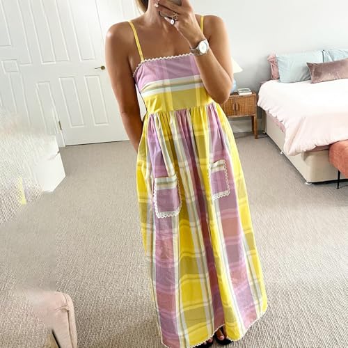 Image of Women Spaghetti Strap Flowy Long Dress Boho Floral Square Neck Maxi Dress Summer A-Line Dresses for Beach Vacation