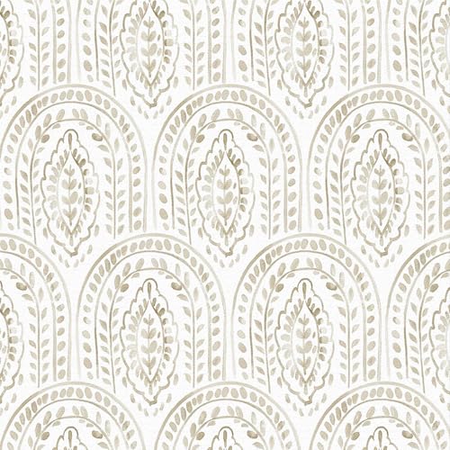 LZH-LP Selbstklebende Tapete Boho-Stil neutrales Abzieh- und Aufklebe-Kontaktpapier, 44x600CM Beige und Weiß nahtlos abnehmbare Tapete dekorative Folie für Wandaufkleber