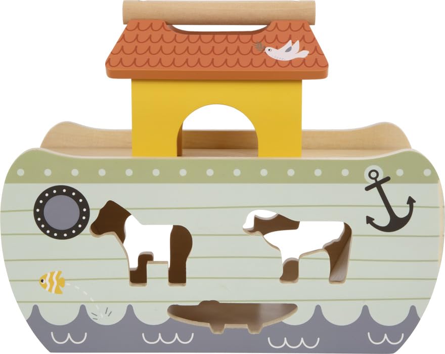 small foot Steckspiel Arche Noah „Safari“, Motorikspielzeug aus Holz mit 15 Tierfiguren, Taufgeschenke für Mädchen und Jungen, für Kinder ab 12 Monaten, 12456