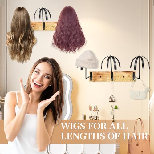 6 Pcs Hanging Wig Stand for Multiple Wigs, Wall Mounted Wig Hanger Rack, Wooden Wig Storage Organizer, Wig Holder for Multiple Wig Display, Styling, Storage,Tidy, Keep the Wig In Shape - Image 4