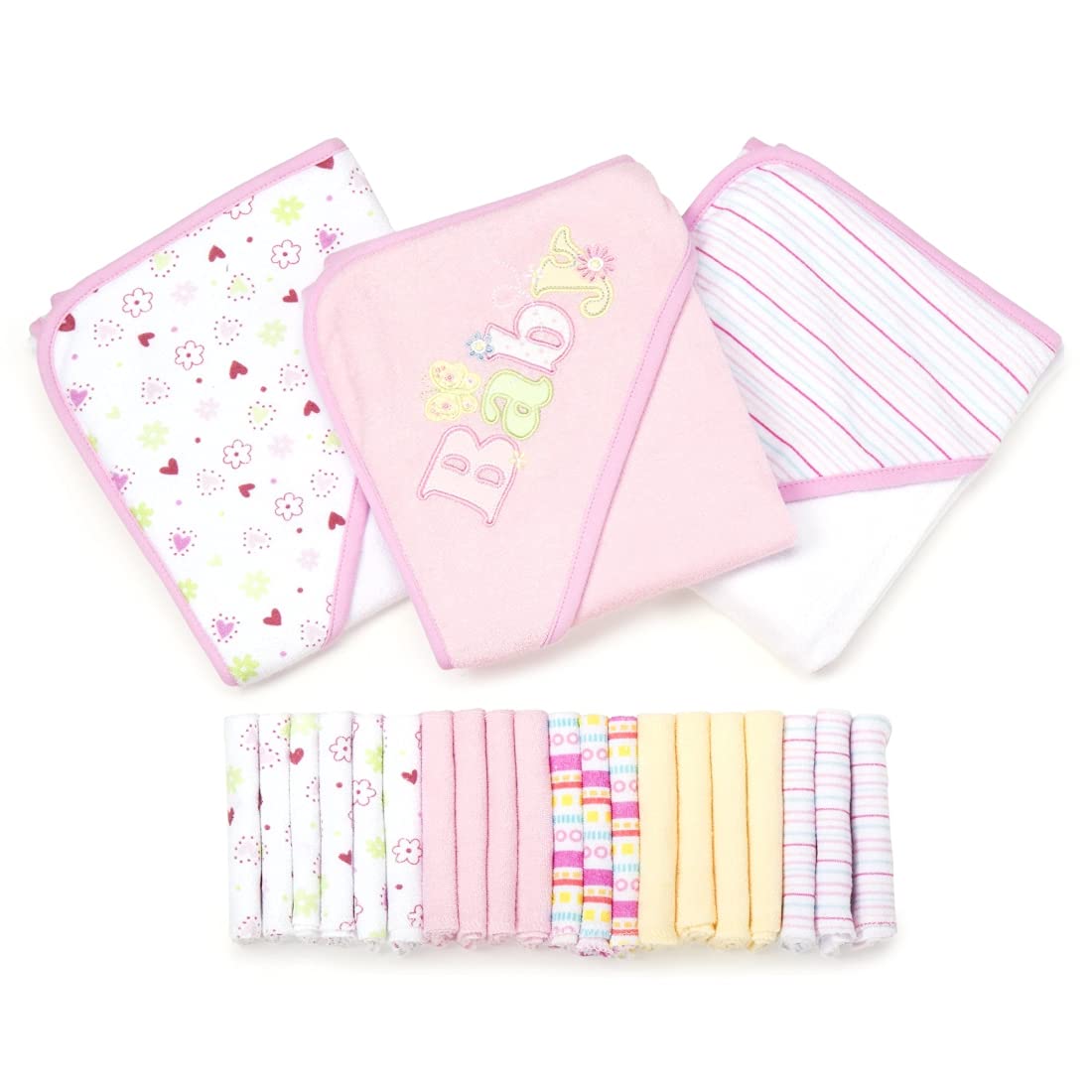 Spasilk Bath Hooded Towels & Washcloths Set for Babies, 23-Piece Gift Set, Pink