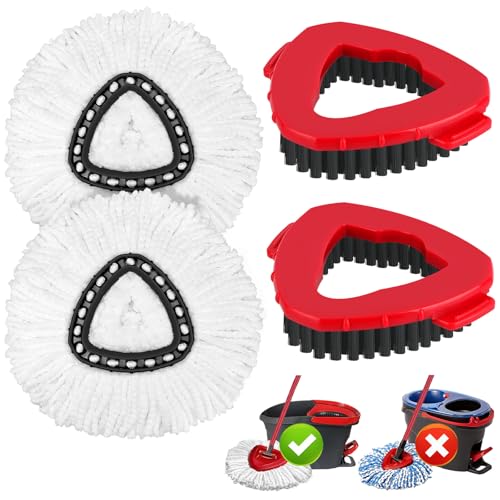 Mop Replacement Heads for O-Ceda Mop Replace Head EasyWrin Spin Mop Heads Replacements, Microfiber Spin Mop Refills, Easy Cleaning Mop Head Replacement (White 2+Red 2)