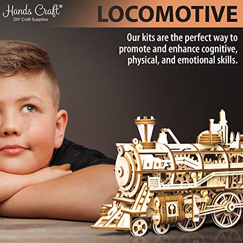 Hands Craft Diy 3D Wooden Puzzle – Locomotive Laser Cut Assembly Model Building Kit Brain Teaser Puzzles Educational Stem Toy Adults And Teens To Build Safe And Non-Toxic Premium Wood Lk701 #TOP4