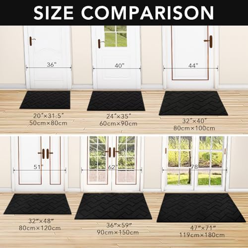 hicorfe Indoor Door Mat,20"x32"Non Slip Door Mats,Front Back Doormat Rubber Backing,Absorbent Resist Dirt Floor Mats Low-Profile Entrance Rug Washable Inside Entryway(Black) - 3
