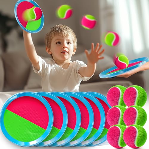 WATUDOU Toss and Catch Balls Game for Kids 3 4 5 6 7 8 Years, Outdoor Toys Lawn Games for Teen Boys and Girls, Beach Games, Pool Toys, Outdoor Activity for Family (6 Paddles & 6 Balls)