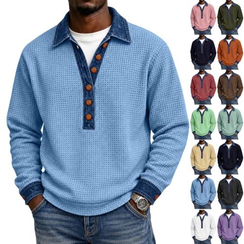 Men's Long Sleeve T-Shirts Big and Tall Waffle Knit Dressy Blouse Novelty - image 1