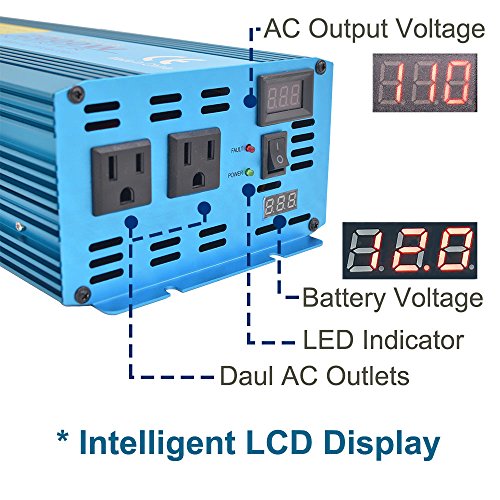 Cantonape Pure Sine Wave Power Inverter 3000W/6000W(Surge) Converter DC 12V to 110V AC with LCD Display, Remote Controller, 4 Sockets, 4 Cooling Fan