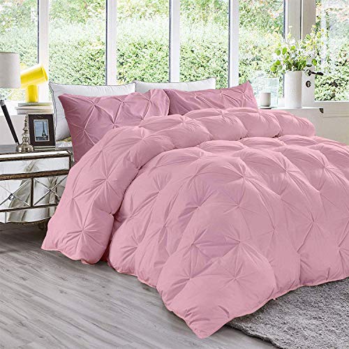 Full Size Pinch Pleated Comforter Set Pink 1000 Thread Count - 500 Gsm Bed In A Bag Egyptian Cotton 3 Pieces (Comforter + 2 Pillowcases) Pintuck Beddding Sets #TOP1