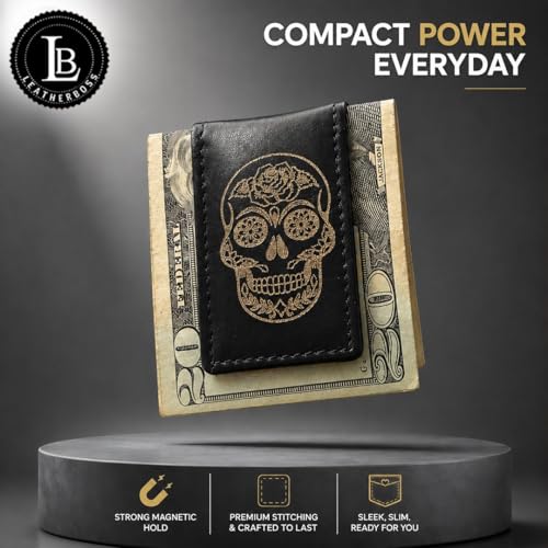 Image of LB LEATHERBOSS Men's New Leather Strong Magnetic Money Clip (Black 2)