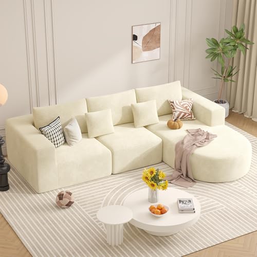 Hawthyhome Sofa mit Schlaffunktion rahmenloses Ecksofa L-Form Couch Installation-Free Cordstoff Ecksofa mit Rechts-Chaiselongue für Wohnzimmer 3 sitzer 264x177x59cm Beige Hawthyhome Sofa mit Schlaffunktion rahmenloses Ecksofa L-Form Couch Installation-Free Cordstoff Ecksofa mit Rechts-Chaiselongue für Wohnzimmer 3 sitzer 264x177x59cm Beige