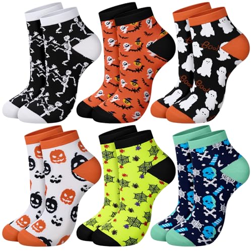 Jeere 6 Pairs Halloween Ankle Socks for Women Novelty Funny Halloween...