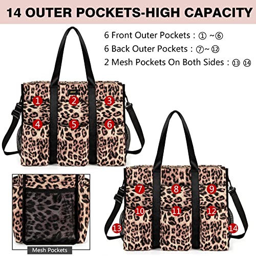 Image of IBFUN Utility Tote Bag with 24 Pockets, Large Teacher Tote for Women with Laptop Compartment, Travel Tote Bag with Zip Top