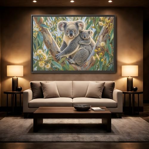 Toile koala gris et vert grand format mural horizontal 120x80