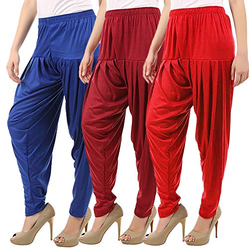 Image of Buy That Trendz Combo Offer (Pack of 3) Cotton Viscose Lycra Dhoti Patiyala Salwar Harem Bottoms Pants for Womens (White, Maroon, Black)