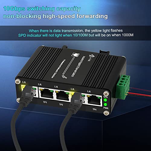 Image of Mini Industrial 5 Ports Gigabit Switch Hardened 5 Port RJ45 10 /100 /1000Mbps Ethernet Switch Din Rail Mount Ethernet Switch Wall Mounts Included (-40 to 167 ºF) 10Gbps Switching Capacity