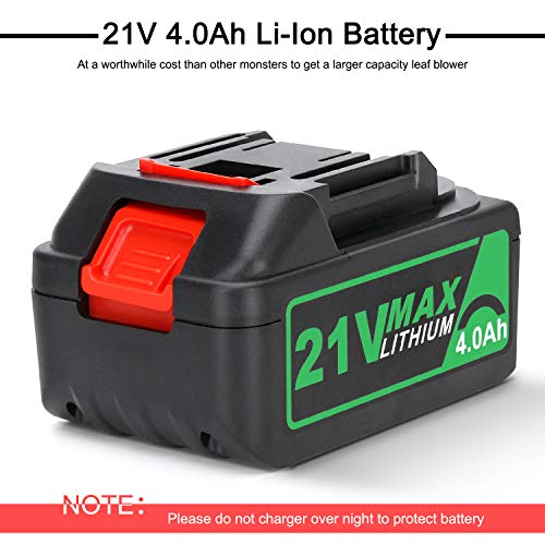 Cordless Leaf Blower - BHY 21V Electric Leaf Blower with 4.0Ah Battery, 2 Adjustable Tubes and 6 Adjustable Speeds, Handheld Leaf Blower for Leaves, Snow Debris,Yard, Work Around The House - Thumbnail 4