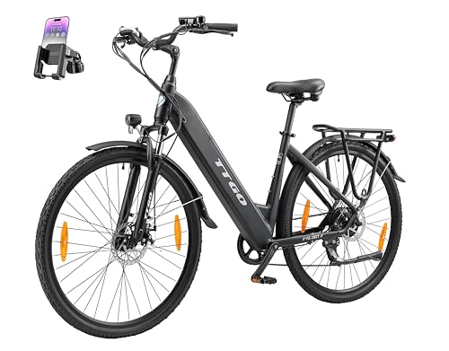 ttgo 28 Zoll E Bike, Elektrofahrrad mit 250W Heckmotor 36V 20 Ah Herausnehmbarem Akku 25 km/h 7 Gang Scheibenbremsen Reichweite 90–110 km, City E Bike für den Stadtverkehr, HZ-28ST (Tiefes Schwarz)