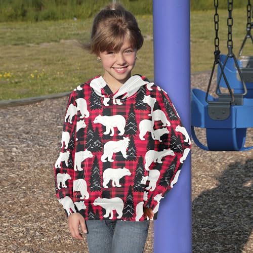 Kids Hoodies Sweaters Christmas Xmas Polar Bear Hooded Sweatshirts with Big Pockets for Boys Girls B04004574