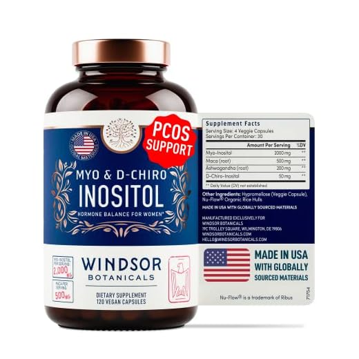 Inositol PCOS Supplements Maca Root Ashwagandha Capsules - Windsor Botanicals 40:1 Blend Myo-Inositol D-Chiro Inositol Hormone Balance for Women Conception Fertility Prenatal Vitamins - 120 Vegan Caps