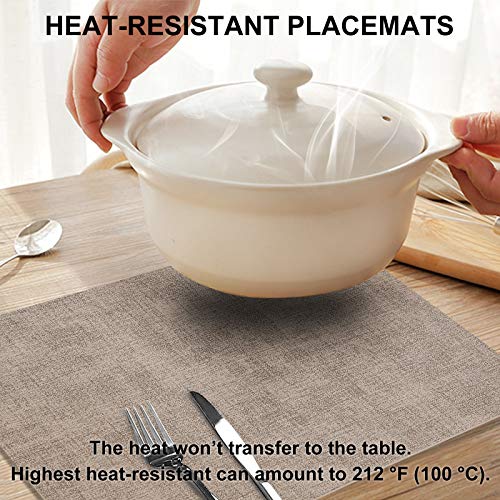 homing Faux Leather Camel Placemats Set of 6 - Waterproof Wipeable Heat-Resistant Anti-Skid Place mats for Dining Table, Stain-Resistant Easy to Clean