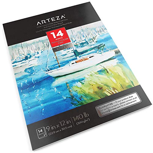 Arteza Watercolor Pad, 9 X 12 Inches, 14 Sheets, Cold-Pressed, 100% Cotton, 140-Lb Art Paper, Art Supplies For Mixed Media, Acrylic And Watercolor Painting And Sketching #TOP2