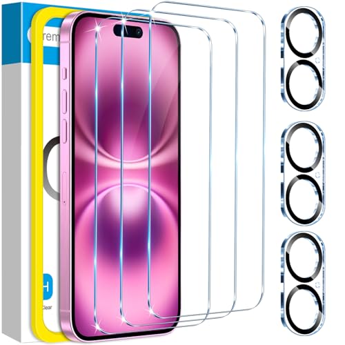 Image of Fotbor for 3Pack iPhone 16 Screen Protector with 3Pack Camera Lens Protector, 9H+ Tempered Glass Easy Installation Kit, Case Friendly iPhone 16