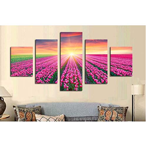 Peinture rose sur toile deco maison moderne triptyque en 5 panneaux 30x40 30x60 30x80cm