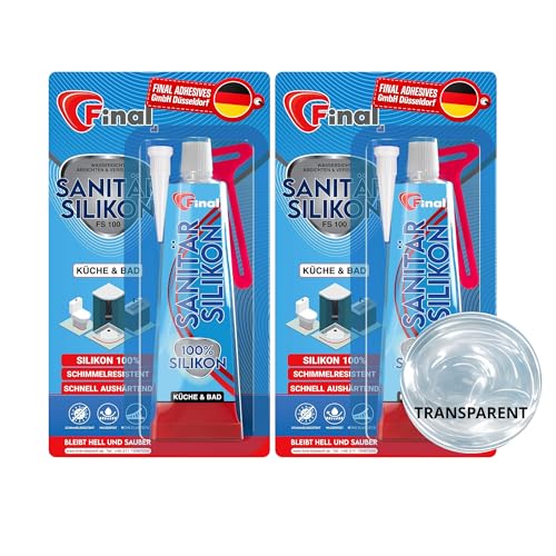 FINAL Sanitärsilikon Transparent 2x50ml Doppelpack – Silikon Transparent für Bad, Küche, Dusche – Schimmelresistent & Wasserfest – Sanitär Silikon Klar