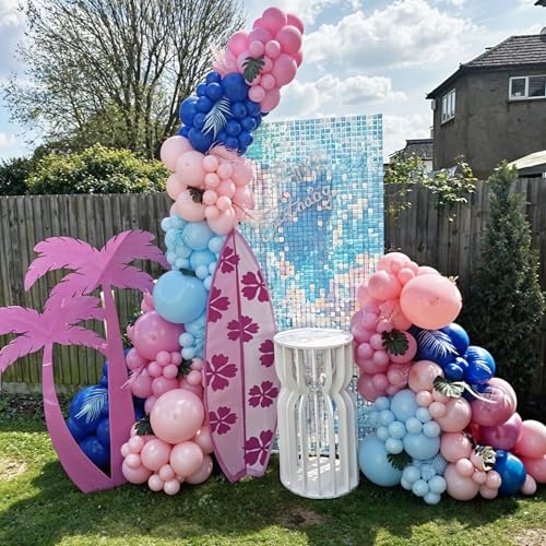 Image of Pink and Blue Balloons, 12 Inch Macaron and Metallic Blue Pink Party Balloons for Gender Reveal Baby Shower Bridal Shower Summer Hawaiian Luau Birthday Party Decorations