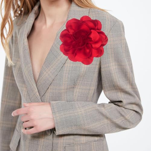 Image of Dainty Fabric Rose & Camellia Flower Oversized Brooch Pins & Hair Clip - Large Lapel Pin, 4.3in /7.5in