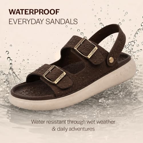 Image of FAUSTO Men Open Toe Double Strap Stitched Waterproof Sandals with Back Support|Soft Cushioned Insole|Summer Slip-On Slipper|Perfect For Monsoon Rainy Season