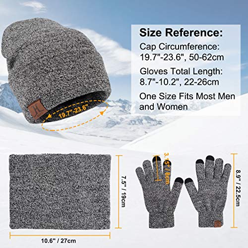 Petrunup Cappello Sciarpa e Guanti Touch Screen Uomo Invernali Berretto in Maglia con Sciarpa Beanie Collo Della Ciarpa 3/2 Pezzi per Uomo Donna