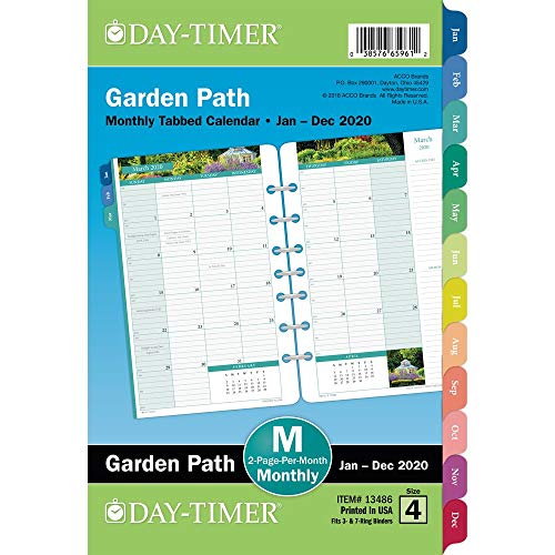 Day-Timer 2020 Monthly Planner Refill, 5-1/2" x 8-1/2â€, Desk Size 4, Two Pages Per Month, Loose Leaf, Garden Path (13486)