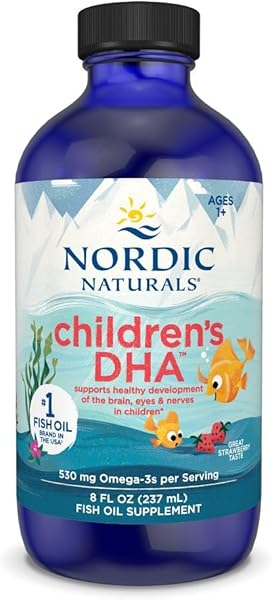 Nordic Naturals Children’s DHA, Strawberry - 8 oz for Kids - 530 mg Omega-3 with EPA & DHA - Brain Development & Function - Non-GMO - 96 Servings