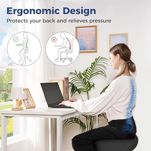 Image of ANWBROAD Saddle Stool with Wheels Ergonomic Swivel Adjustable Rolling Stool with PU Leather Thick Wide Saddle Seat Padding Comfortable Rolling Saddle Chair for Salon Massage Clinic Black UWSS001B