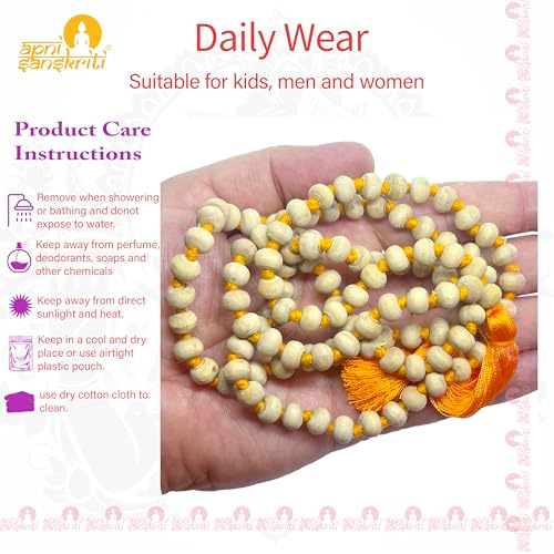 Image of Apnisanskriti Natural Tulsi Mala Holy Basil Prayer Beads 8mm 108+1 Beads Japa Mala Hand Knotted Rosary for Chanting Meditation Pooja Krishna Bhakti Men Women