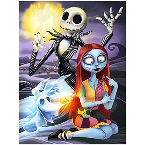 Maripabon 5D Diamond Painting Kit Adult Halloween Jack Sally Skull Full Diamond Round Diamond Diy Embroidery Arts Craft For Home Wall Decor, 11.8X15.7 Inch (Style B) #TOP7