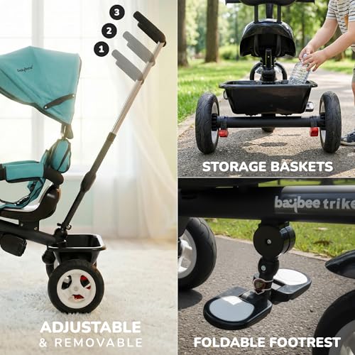 Image of Baybee Mario 3 in 1 Baby Tricycle for Kids with Parental Handle & 360 Rotatable Seat | Smart Balance Trikes with Canopy, Storage & Footrest | Baby Cycles for Kids 3 to 5 Years Boys Girls (Light Blue)
