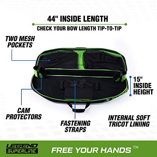 Legend Superline Soft Bow Case For Compound Bow - Archery Bow Case With Backpack, Shoulder Straps, Padded Storage Pockets, Cam Protector, Arrow Tube Holder - Travel Bag For Archery Gear - 44" Interior #TOP2