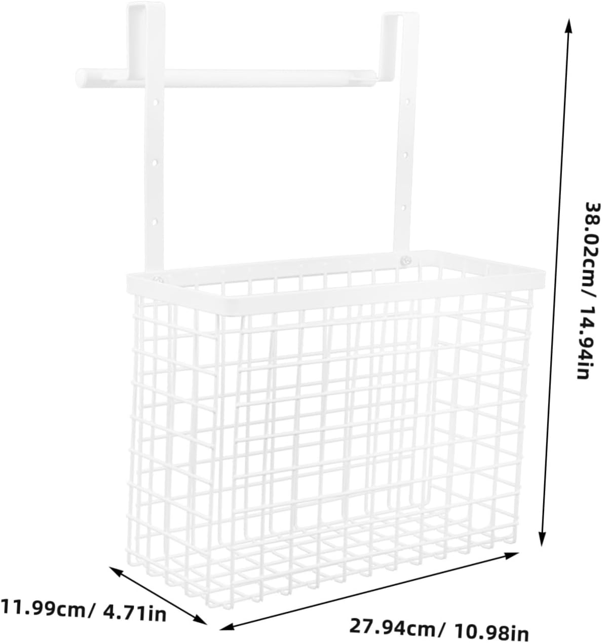 PRETYZOOM Hanging Cabinet Door Organizer with Towel Holder Wall-Mounted Kitchen Storage Basket Over Door Organizer for Pantry and Bathroom White Wire Storage Solution