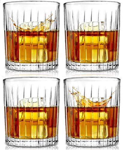 E Elidomc Set Of 4 Bourbon Glasses With Luxury Satin-Lined Gift Box, Vertical Stripe Whiskey Glasses With Thick Base Bottom, Premium Cocktail Glasses For Drinking Whiskey Cocktail Bourbon #TOP3