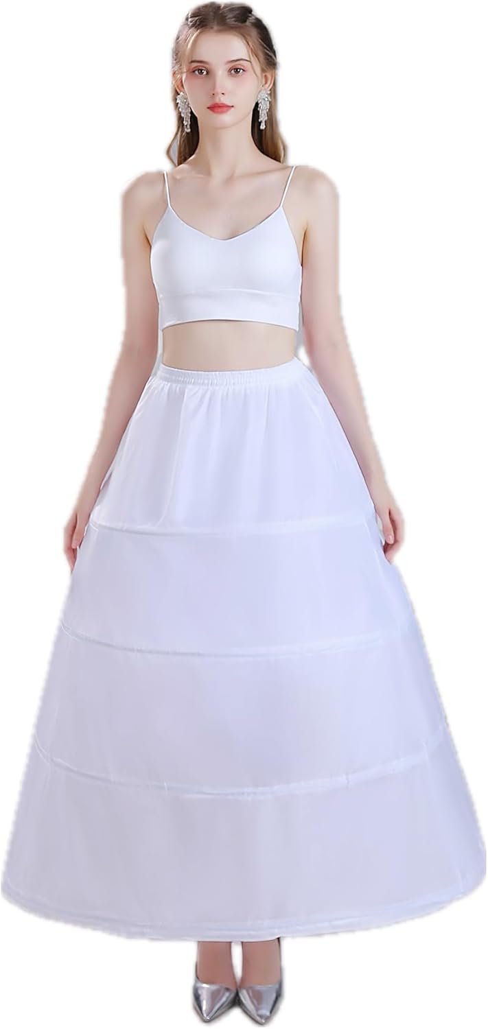 WOWBRIDAL Women's White 4-Hoop A-Line Floor Length Wedding Ball Gown Petticoat Crinoline Underskirt Slips