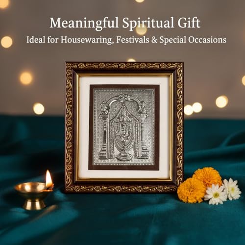 Image of KWIZEAN Tirupati Balaji Silver Frame | Hindu Religious Wall Decor for Home, Temple & Pooja Room | Spiritual Gift for Blessings, Prosperity & Vastu