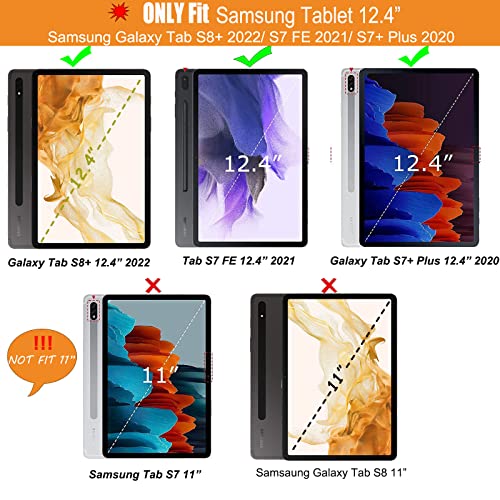 For Samsung Galaxy Tab S7 Fe / S7 Plus /S8+ 12.4 Inch Case With Keyboard - Smart Detachable Wireless Touchpad Tablet Keyboard Cover - Tab S7 Fe 2021/ S7+ 2020/S8+ Keyboard Case With S Pen Holder Black #TOP1