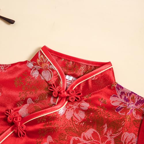 Girls Peony Qipao Chinese New Year Dress Chinese Traditional Clothes for Kids Toddler3
