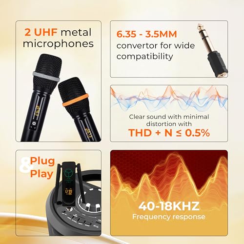 Image of FLYBALL Dual UHF Wireless Microphone Set with Metal Handheld Mics & Receiver | 200ft Range, 10H Battery, Type-C Charging | Karaoke, DJ, Stage, Church, PA (SLM 520 VLA Dual)