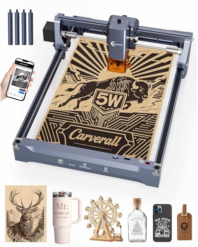 Laser Engraver, Carverall K15 Pro 5W Laser Engraving Machine for Beginners DIY High Accuracy 200x300mm (Near A4) Portable CNC Laser Cutter for Wood Coated Metal Acrylic Leather, 5000mW, Class 1
