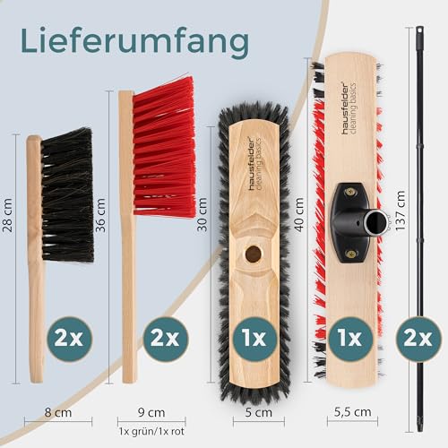 Hausfelder Besen Set. 1 x Zimmerbesen 30 cm, 1 Straßenbesen 40 cm, 1 x Handfeger Set Innen, 1 x Handfeger Set Außen (30cm Besen + Handfeger Indoor/Outdoor) – Bild 3