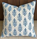 VAGMINE Block Printed Decorative Square Accent Throw Pillow Cover - Sofa, Chair, Couch, Living Room, Bedroom, Farmhouse Home Decor - Chandni Paiseley-Ivory, 22x22 Inches